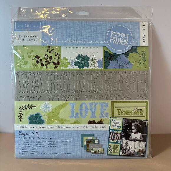 NEW Perfect Pages Scrapbooking Kit Everyday Grid Layout Designer Over 70 Pieces - Picture 1 of 8